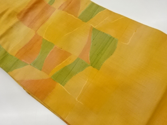 リサイクル　手織り紬抽象模様織出し名古屋帯